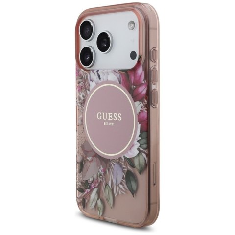 Guess IML Flowers Electro Pearl Strap MagSafe - Etui iPhone 17 Pro (różowy)
