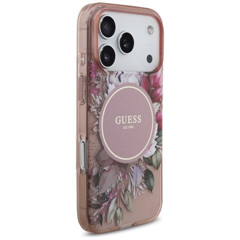 Guess IML Flowers Electro Pearl Strap MagSafe - Etui iPhone 17 Pro (różowy)