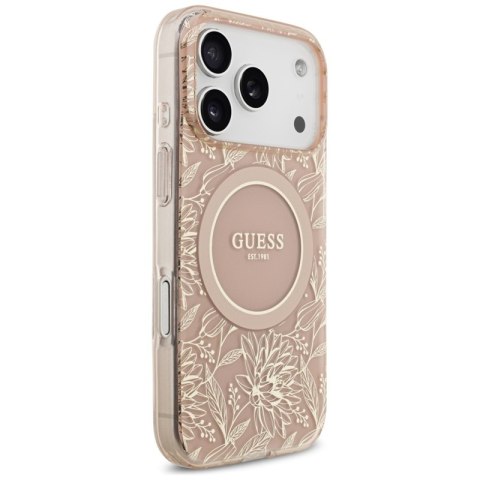 Guess IML Flowers Electro Pearl Strap MagSafe - Etui iPhone 17 Pro (różowy)