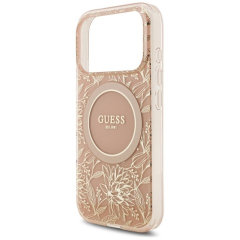 Guess IML Flowers Electro Pearl Strap MagSafe - Etui iPhone 17 Pro (różowy)