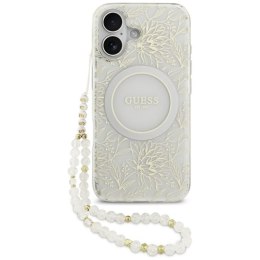 Guess IML Flowers Electro Pearl Strap MagSafe - Etui iPhone 17 (biały)