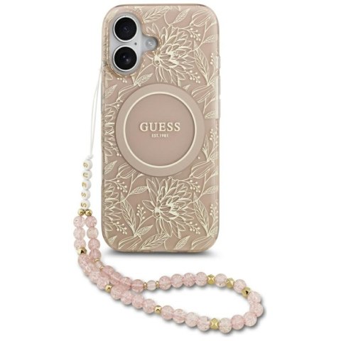 Guess IML Flowers Electro Pearl Strap MagSafe - Etui iPhone 17 (różowy)