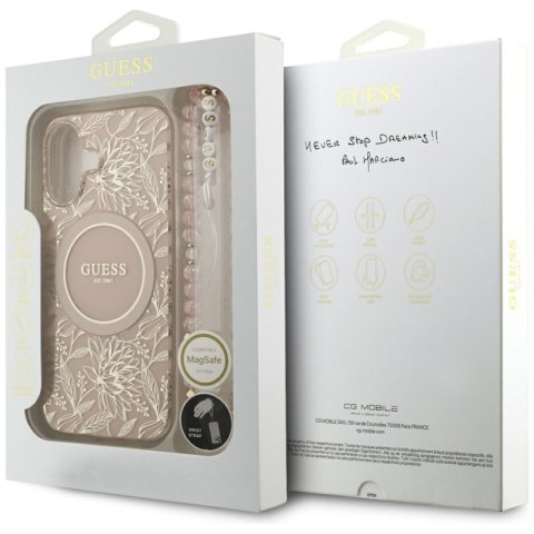 Guess IML Flowers Electro Pearl Strap MagSafe - Etui iPhone 17 (różowy)