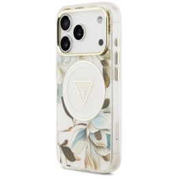 Guess IML Glitter Flowers Triangle MagSafe - Etui iPhone 17 Pro Max (biały)