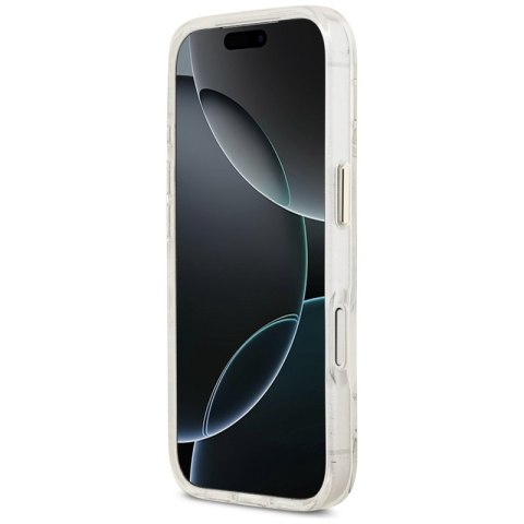 Guess IML Glitter Flowers Triangle MagSafe - Etui iPhone 17 Pro Max (biały)