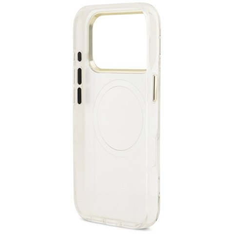 Guess IML Glitter Flowers Triangle MagSafe - Etui iPhone 17 Pro Max (biały)