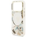 Guess IML Glitter Flowers Triangle MagSafe - Etui iPhone 17 Pro (biały)
