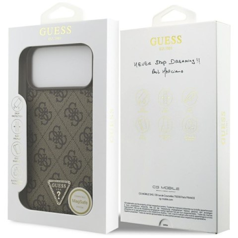 Guess Leather 4G Triangle Strass MagSafe - Etui iPhone 17 Pro Max (brązowy)