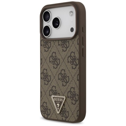 Guess Leather 4G Triangle Strass MagSafe - Etui iPhone 17 Pro (brązowy)