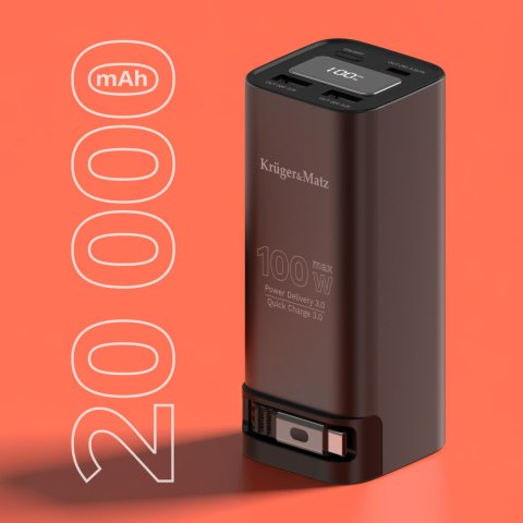 PowerBank Kruger&Matz 20000 mAh Li-ion 100W z funkcją QC oraz PD