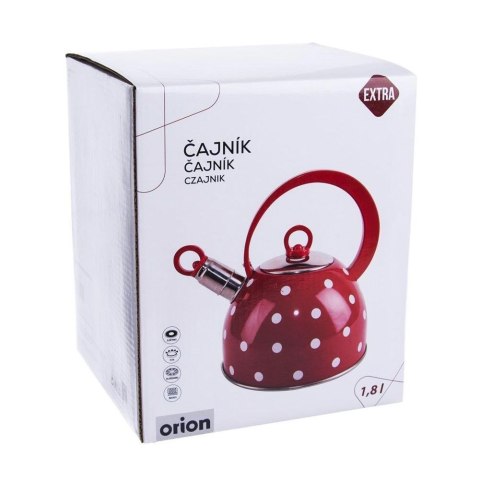 Czajnik z Gwizdkiem Stalowy Czerwony w Grochy Indukcja Gaz ORION 1,5 L