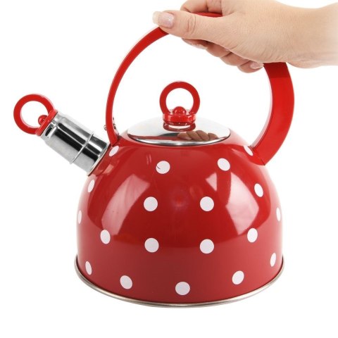 Czajnik z Gwizdkiem Stalowy Czerwony w Grochy Indukcja Gaz ORION 1,5 L