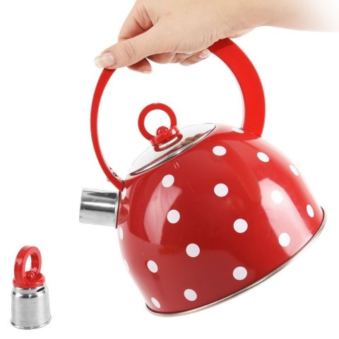 Czajnik z Gwizdkiem Stalowy Czerwony w Grochy Indukcja Gaz ORION 1,5 L