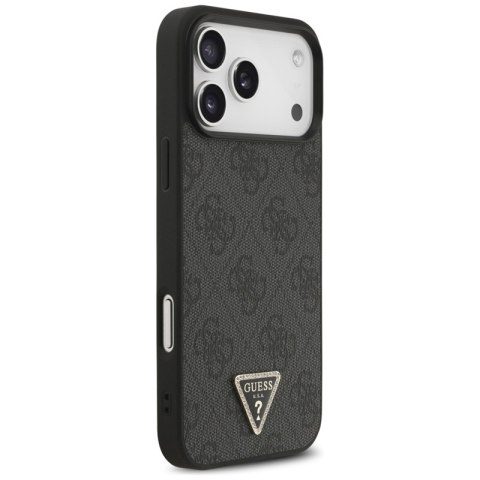 Guess Leather 4G Triangle Strass MagSafe - Etui iPhone 17 Pro Max (czarny)