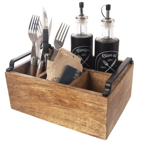 Stojak Organizer na Sztućce Sosy i Przyprawy Drewniany Ozdobny ORION