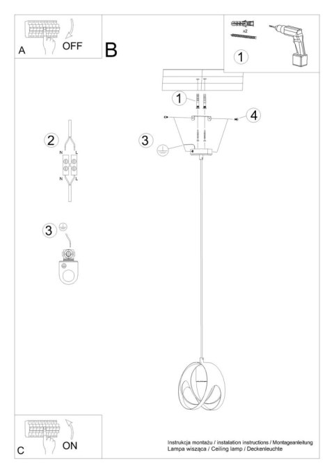 Lampa wisząca TULOS 1 czarna