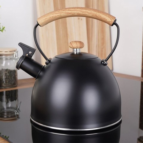 Czajnik na Gaz Indukcja z Gwizdkiem Stalowy Czarny Solidny VILDE 2,5 l