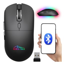 SILENT & RECHARGE - Dualna Bezprzewodowa Mysz Optyczna Bluetooth / RF 2.4GHz. Cichy klik, ładowalna USB-C, 3200dpi, czarna, pods