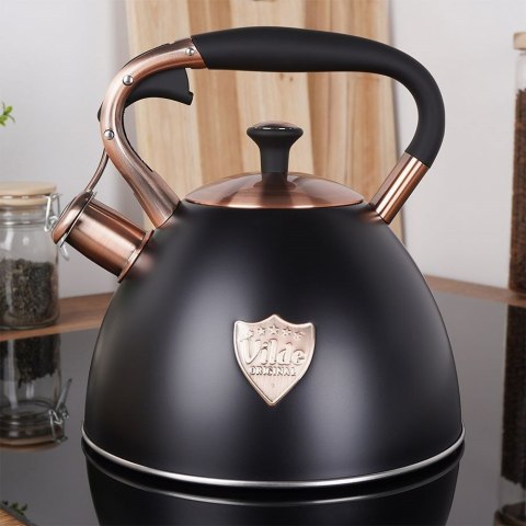 Czajnik na Gaz Indukcja z Gwizdkiem Stalowy Czarny Solidny Trwały VILDE 3 l