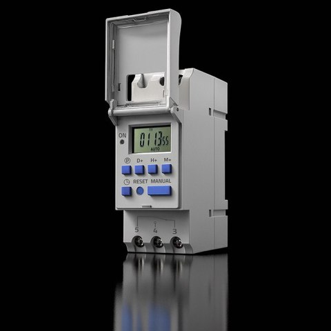 Qoltec Elektroniczny programator czasowy TIMER na szynę DIN z wbudowaną baterią | Haromonogram 7 dni | 16 programów