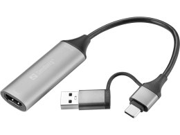 Sandberg 136-70 adapter kablowy HDMI Typu A (Standard) USB Type-A + USB Type-C Szary