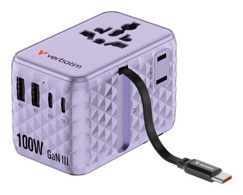 Verbatim 30193 ładowarka do urządzeń przenośnych Uniwersalne Fioletowy Prąd przemienny Szybkie ładowanie Wewnętrzna