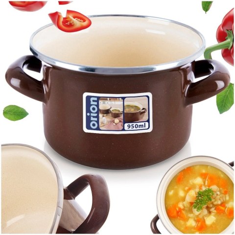 Garnek Emaliowany 950 ml ORION BROWN Retro 14 cm Indukcja Zmywarka