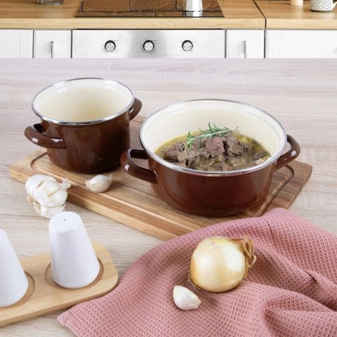 Garnek Emaliowany 1,4 L ORION BROWN Retro 16 cm Indukcja Zmywarka