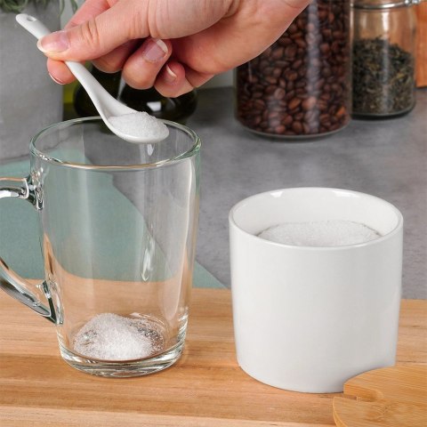 Cukierniczka Ceramiczna VILDE 250 ml Biała z Pokrywką i Łyżeczką