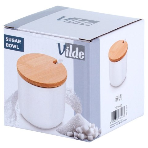 Cukierniczka Ceramiczna VILDE 250 ml Biała z Pokrywką i Łyżeczką