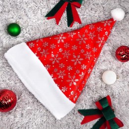 Czapka Mikołaja VILDE z Pomponem 43 cm Czerwona Uniwersalna w Płatki Śniegu