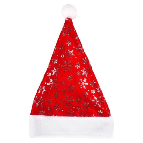 Czapka Mikołaja VILDE z Pomponem 43 cm Czerwona Uniwersalna w Płatki Śniegu