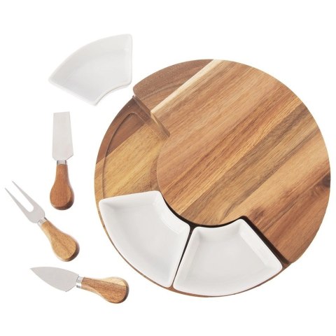 Deska do Serów ORION 7 el. z Nożami i Miseczkami Drewniana Zestaw 28 cm