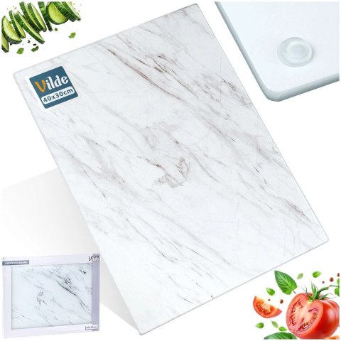 Deska do Krojenia Szklana VILDE 40x30 cm Hartowana Marmur Biały Dekoracyjna