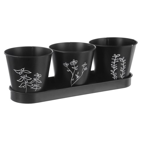 Zestaw Doniczek na Zioła ORION BLACKLINE 4 el. Metalowy z Podstawką