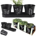Zestaw Doniczek na Zioła ORION BLACKLINE 4 el. Metalowy z Podstawką