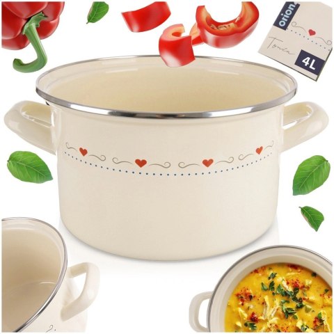Garnek Emaliowany 4 L ORION TONCA Kremowy 22 cm Indukcja Zmywarka
