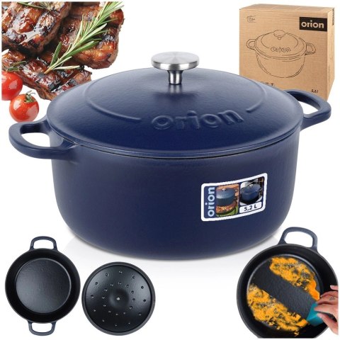 Garnek Żeliwny 5,2 L LITINA Emaliowany 26 cm Granatowy Indukcja