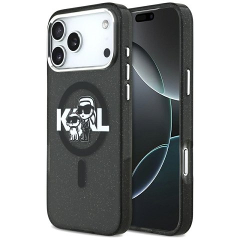 Karl Lagerfeld IML Glitter Karl & Choupette Sketch Logo MagSafe - Etui iPhone 17 Pro Max (czarny)