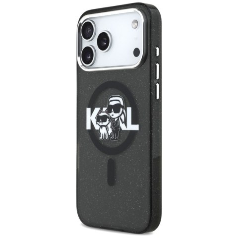 Karl Lagerfeld IML Glitter Karl & Choupette Sketch Logo MagSafe - Etui iPhone 17 Pro Max (czarny)