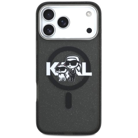 Karl Lagerfeld IML Glitter Karl & Choupette Sketch Logo MagSafe - Etui iPhone 17 Pro Max (czarny)