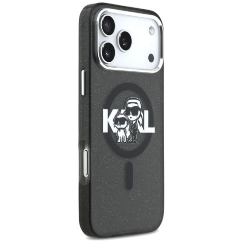 Karl Lagerfeld IML Glitter Karl & Choupette Sketch Logo MagSafe - Etui iPhone 17 Pro Max (czarny)