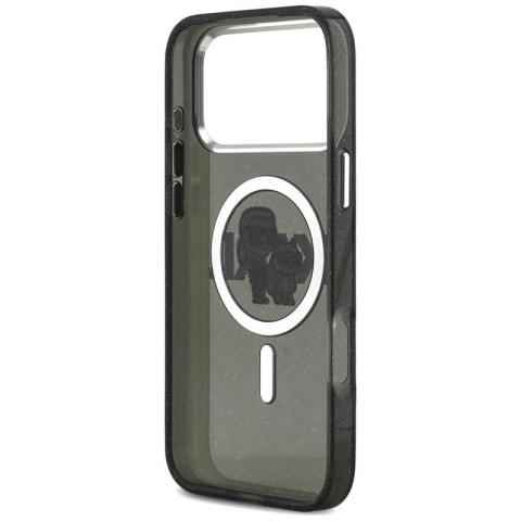 Karl Lagerfeld IML Glitter Karl & Choupette Sketch Logo MagSafe - Etui iPhone 17 Pro Max (czarny)
