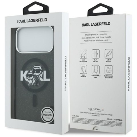 Karl Lagerfeld IML Glitter Karl & Choupette Sketch Logo MagSafe - Etui iPhone 17 Pro Max (czarny)
