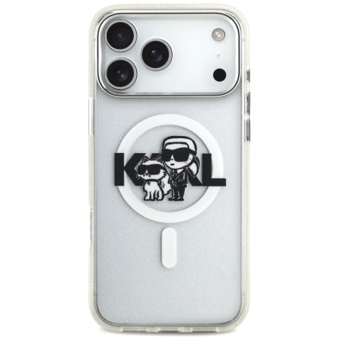 Karl Lagerfeld IML Glitter Karl & Choupette Sketch Logo MagSafe - Etui iPhone 17 Pro Max (przezroczysty)