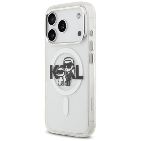 Karl Lagerfeld IML Glitter Karl & Choupette Sketch Logo MagSafe - Etui iPhone 17 Pro (przezroczysty)