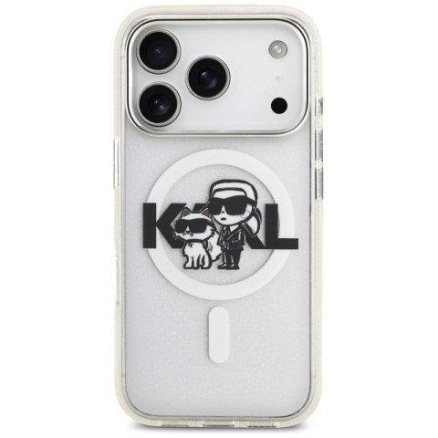 Karl Lagerfeld IML Glitter Karl & Choupette Sketch Logo MagSafe - Etui iPhone 17 Pro (przezroczysty)
