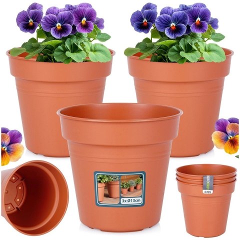 Zestaw Doniczek Okrągłych PROGARDEN 13 cm 3 szt. Ceglane Dekoracyjne