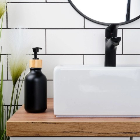Dozownik do Mydła VILDE 300 ml Czarny Mat z Bambusem i Blokadą Pompki