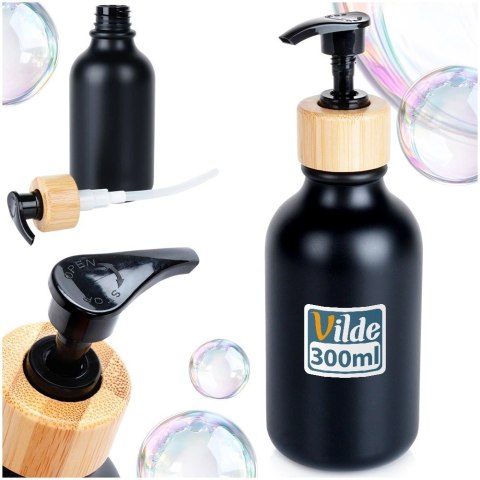 Dozownik do Mydła VILDE 300 ml Czarny Mat z Bambusem i Blokadą Pompki